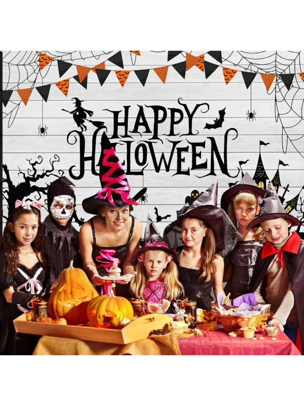 10x8ft Halloween Backdrop - Spooky Pumpkin, Ghost & Castle Decor for Parties